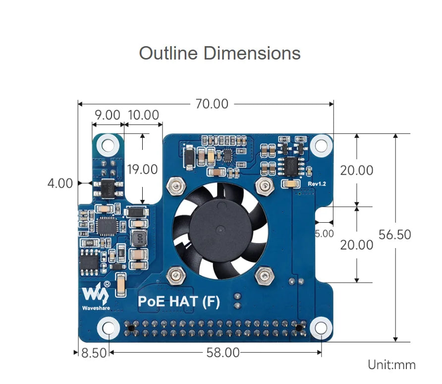 【Official Guarantee】Waveshare PoE HAT (F) For Raspberry Pi 5, Cooling Fan, Supports 802.3af/at network, Metal Heatsink for RPi 5