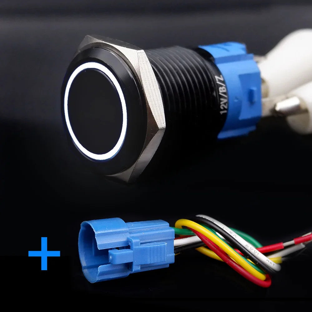 Black Push Button Switch with Wire Led Light 16/19/22mm Waterproof Illuminated  Metal Latching Momentary 5V 12V 220V Red Blue