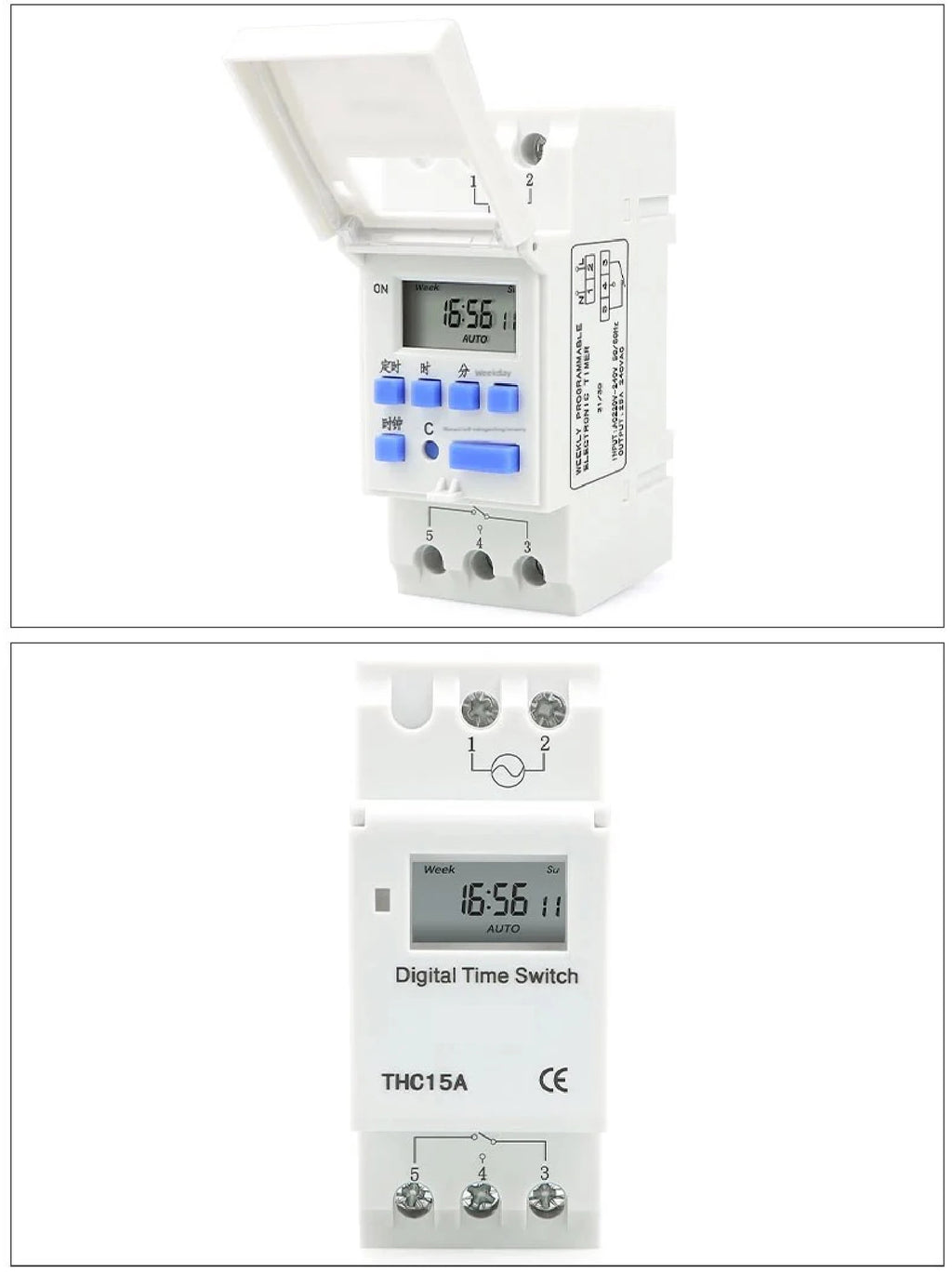 THC15A Digital Timer Switch Programmable Time Switch 30A DIN Rail Weekly Timer Relay 12V 24V 110V 220V LCD Controller