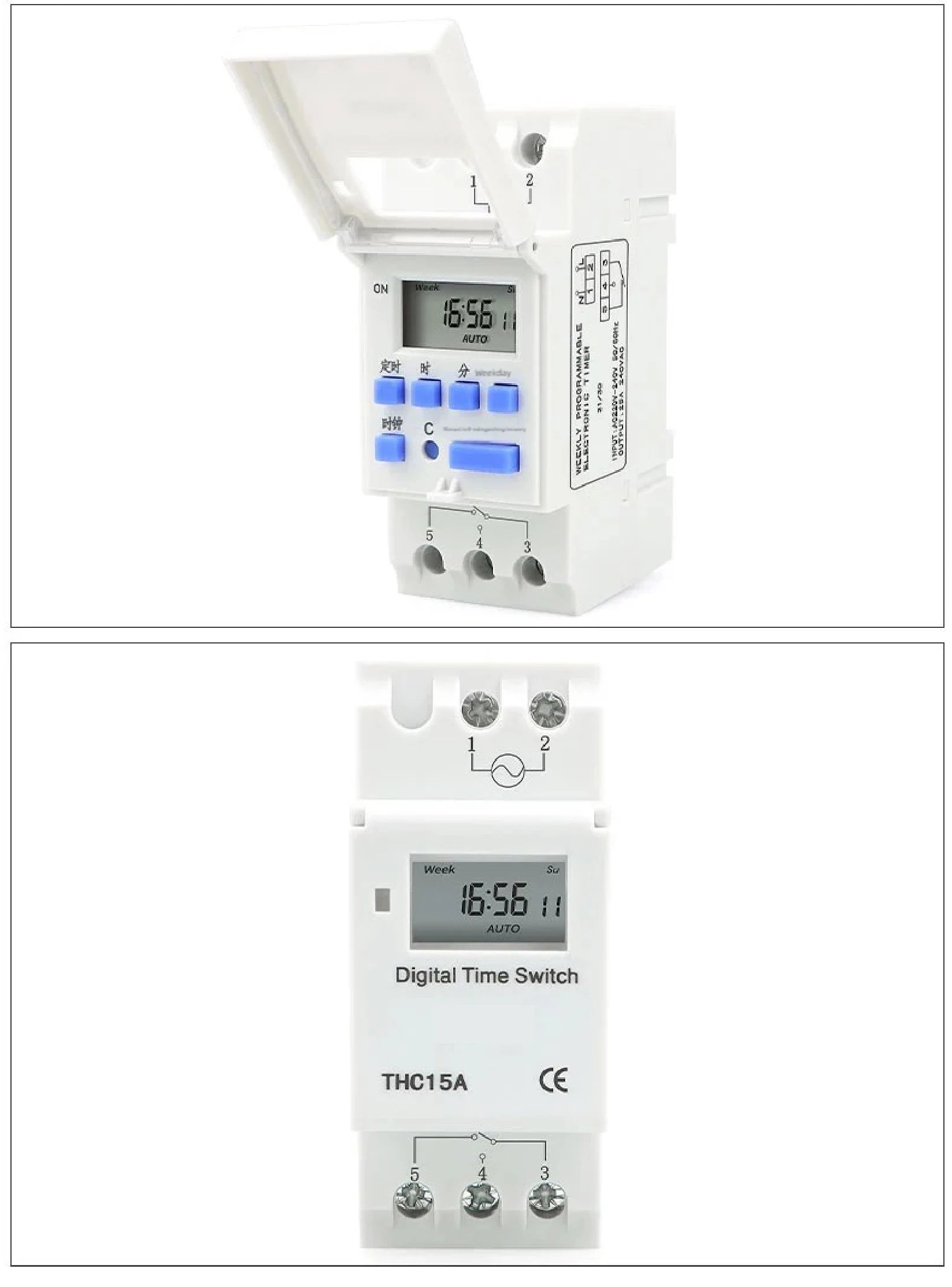 THC15A Digital Timer Switch Programmable Time Switch 30A DIN Rail Weekly Timer Relay 12V 24V 110V 220V LCD Controller