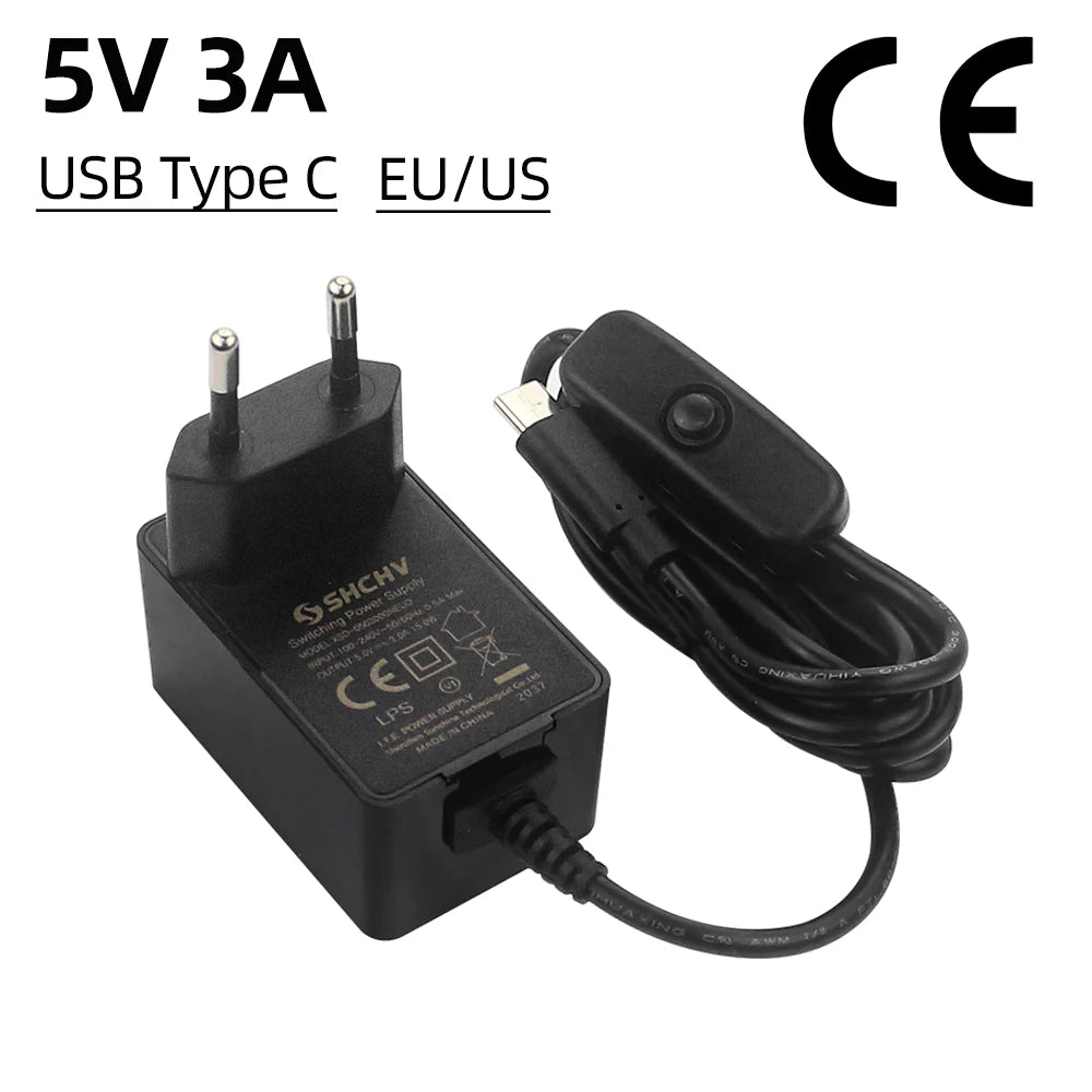 Raspberry Pi 5V 3A Power Supply 15W High Quality USB Type C Power Adapter with CE Certification for Orange Pi 3 4 LTS