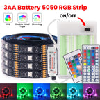 3AA Battery Powered LED Strip Lights 5050 RGB 1M 2M 3M 4M 5M Adhesive Tape Ribbon Lights Bluetooth TV Backlight Background Light