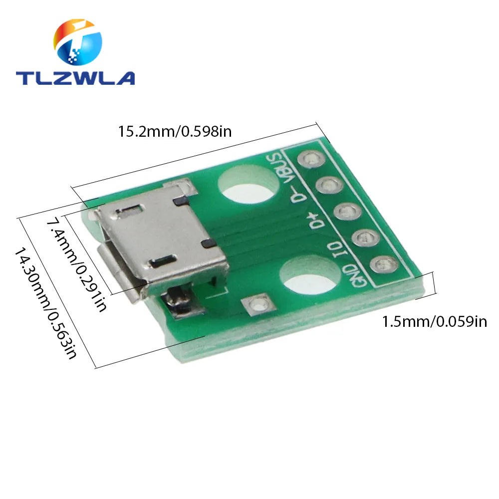 10PCS MICRO USB To DIP Adapter 5pin Female Connector B Type PCB Converter Breadboard Switch Board SMT Mother Seat