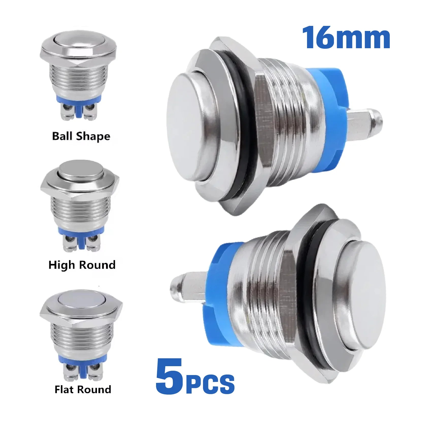 5/20Pcs 16mm Waterproof Momentary Reset Metal Push Button Switch  Screw Terminal Power Switch Car Engine Doorbell