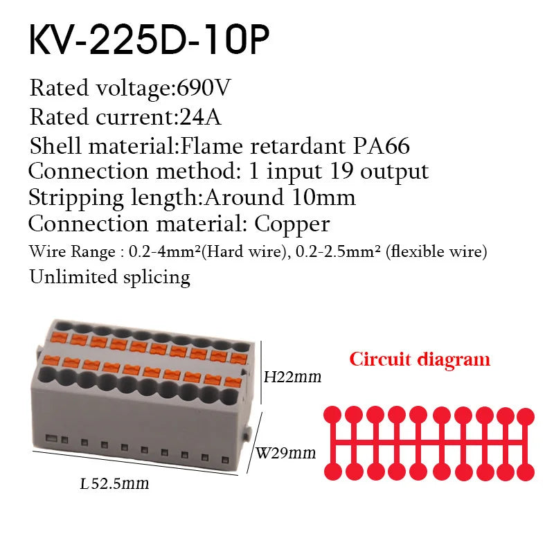 1Pc Wire Electrical Cable Connectors Plug-in Terminal Block PTFIX 2.5mm² Splitter Spliceable DIN-Rail Mounting Junction Box Tool