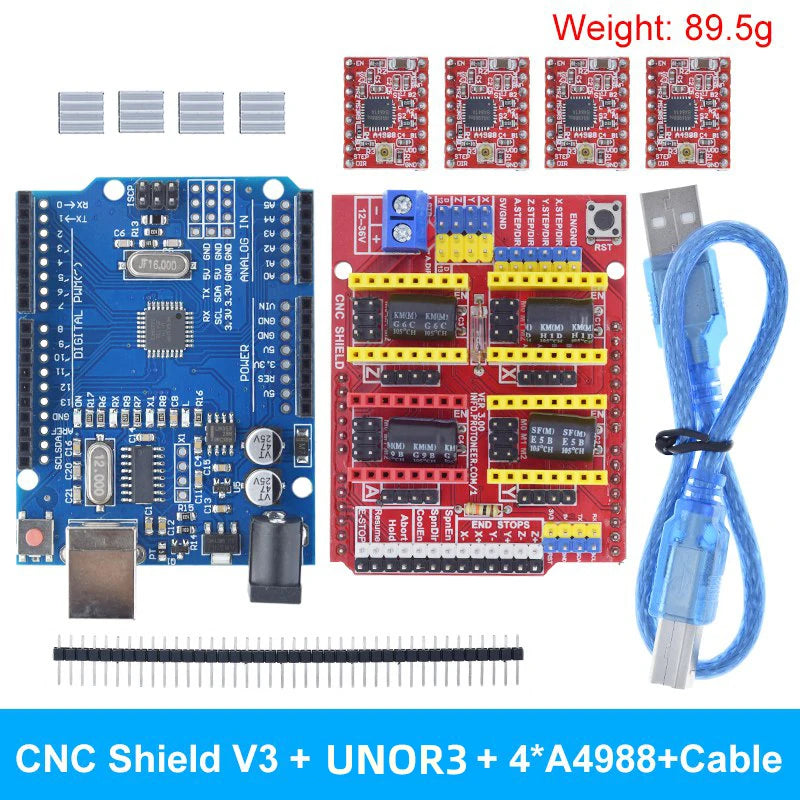 TZT CNC Shield V3 Engraving Machine 3D Printe+ 4pcs DRV8825 Or A4988 Driver Expansion Board For Arduino + UNOR3 With USB Cable