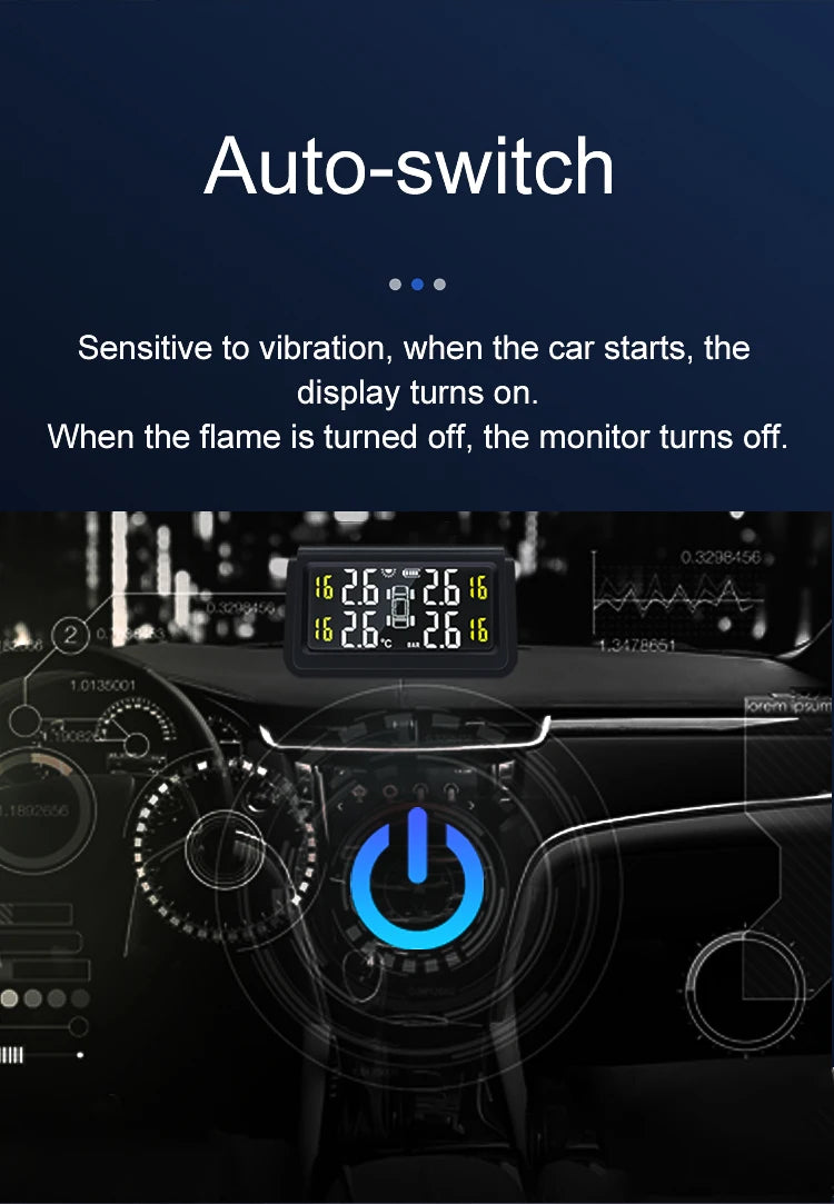 Solar Wireless Tire Pressure Monitoring System TPMS Auto Security Alarm Device Digital Colorful Display With 4 sensors