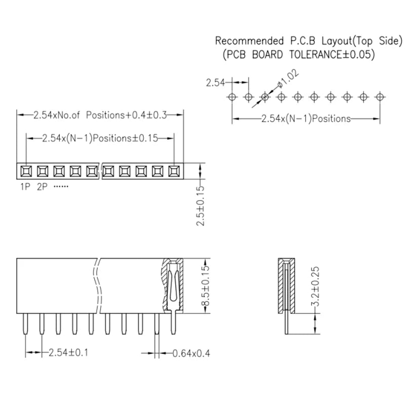 50pcs/box 2.54mm Pitch Single Row Straight Female Pin Header Strip Connector Kit for PCB Board