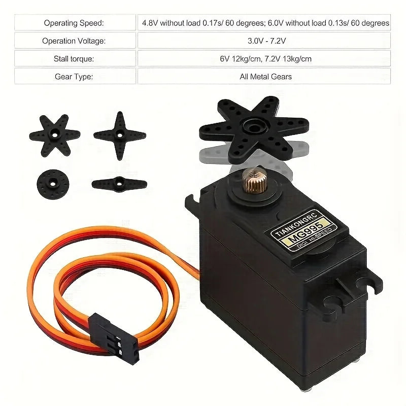 MG995 55g High-Speed 180-Degree Micro Servo Motor with Metal Gear - Ideal for RC Robot, Helicopter, Car, and Boat Control - Fast