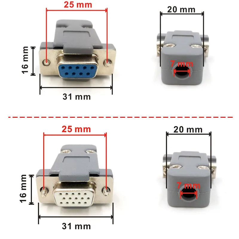 10PCS DB9 Adapter Connector Core RS232 Serial COM Plug Connectors Hole/pin DB15 Female Male Port Socket D Sub DP9 Plastic Case