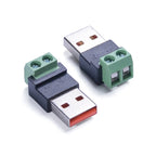 USB 2.0 Type A Male to 2 Pin Terminal Block Solderless Quick Connect Green Terminal for Charging Cable Power Bank DIY Connector