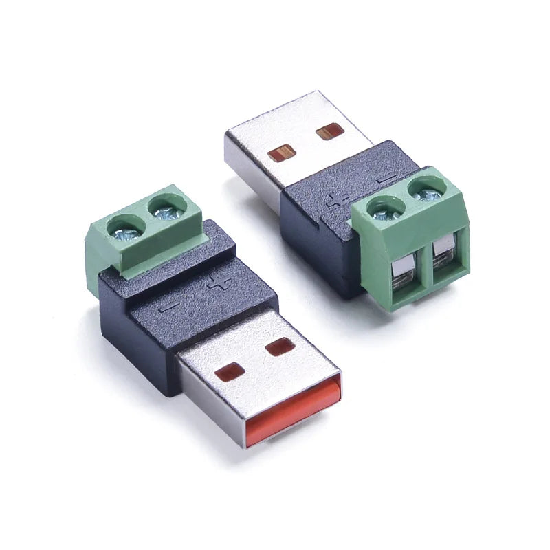 USB 2.0 Type A Male to 2 Pin Terminal Block Solderless Quick Connect Green Terminal for Charging Cable Power Bank DIY Connector
