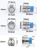 16mm 19mm 22mm double colors LED Metal Push Button Switch Waterproof Lamp Doorbell Car Momentary Latching 12V 24V without socket