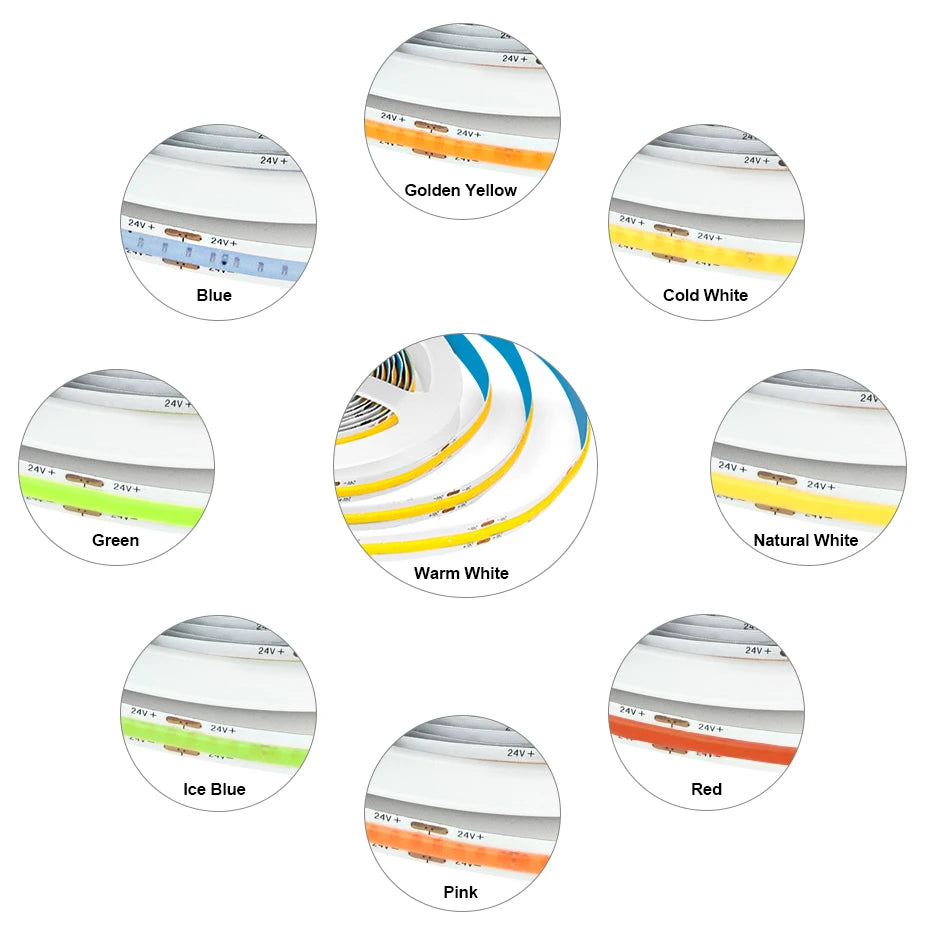 1M 5M 8M 10M 24V COB Led Strip Light Warm White Red Green Ice Blue Pink Golden Yellow Led Tape Adhesive Decor Lighting For Room