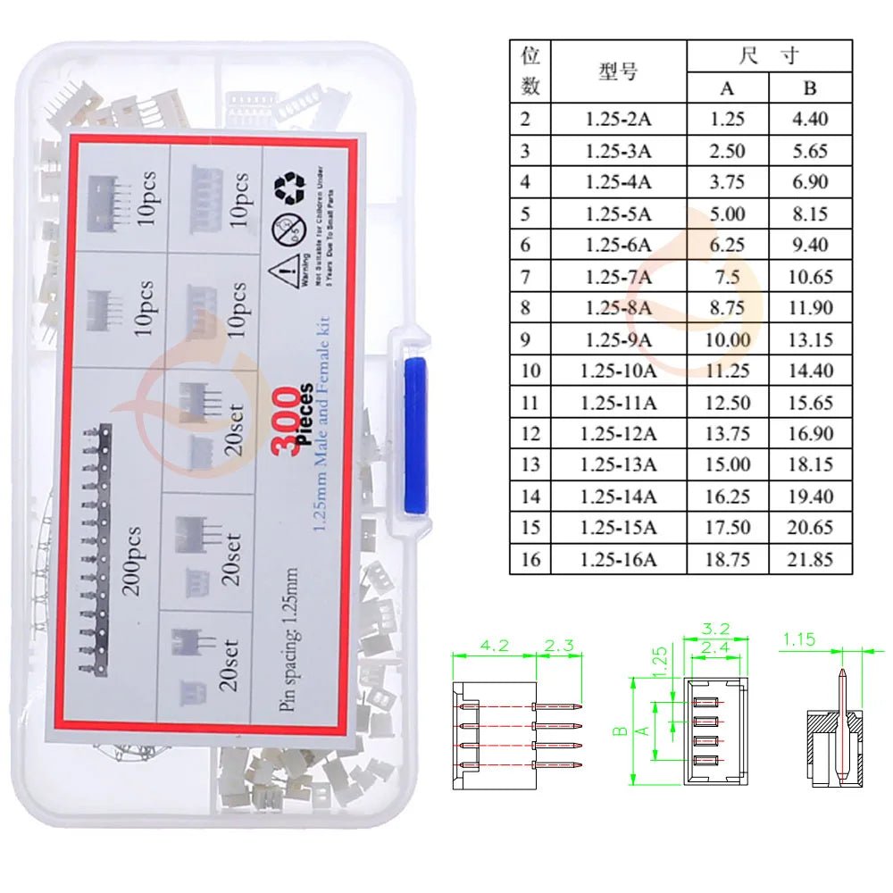 1.25mm PH2.0mm XH2.54mm MX3.0mm VH3.96mm Pitch Terminal Male Female Pin sm Dupont Connector Kit