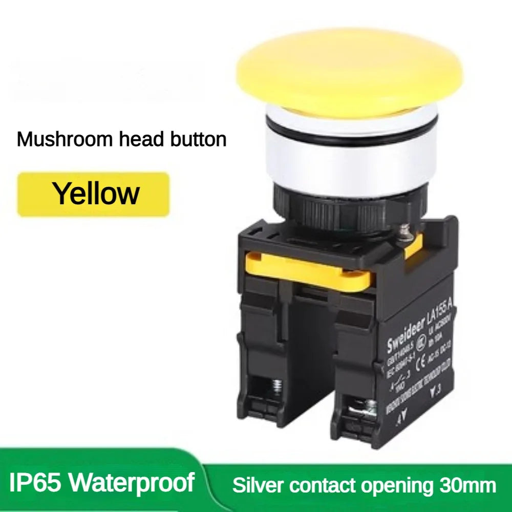 Mushroom Push Button Switch Waterproof Momentary Reset Self Locking Latching 12V 24V 220V 1NO 1NC 2NO 2NC Green/Yellow/White/Red