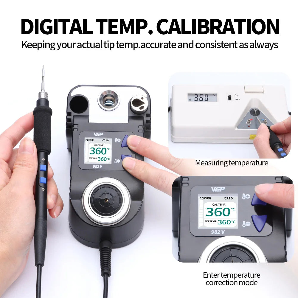 WEP 982-V Digital Electric Soldering Iron Kit C115 C210 C245 Precision Soldering Iron Soldering Station Small Rework Station