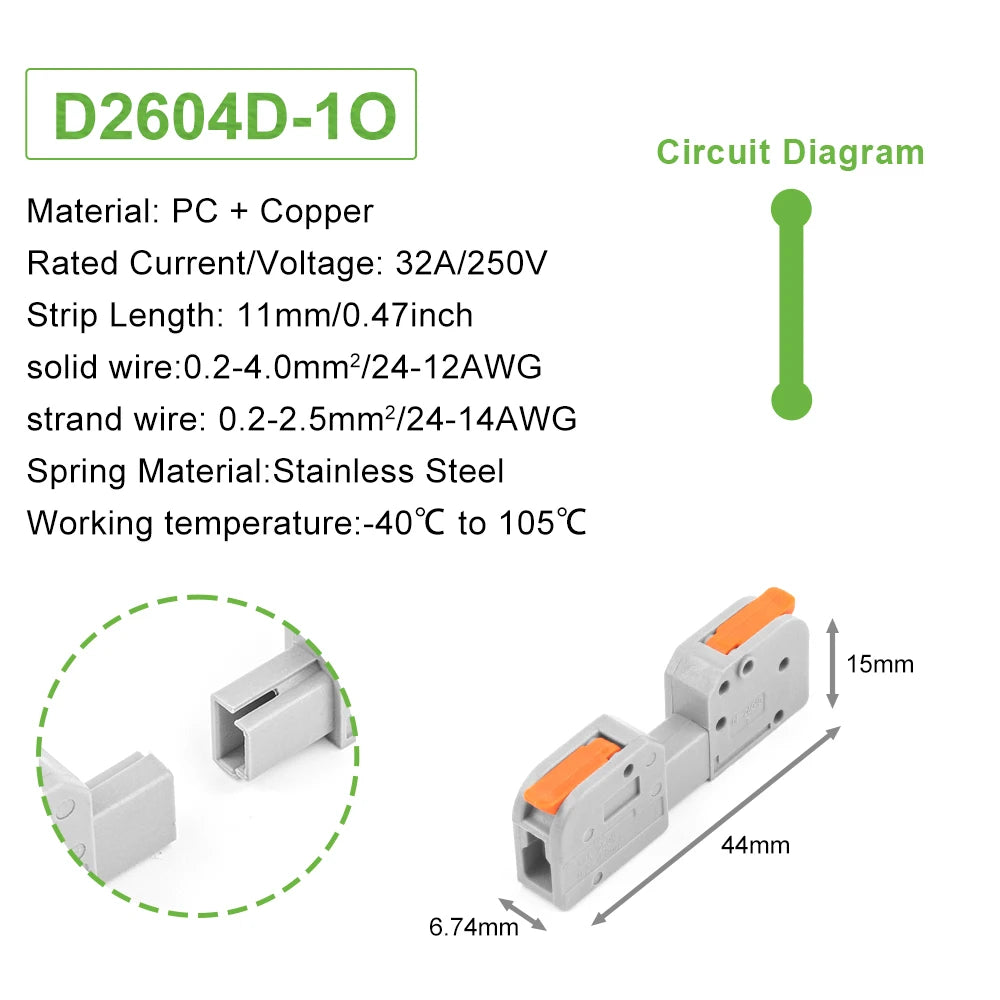 5Pcs DF-2604D Mini Docking Quick Wire Connector Male Female Universal Compact Push-in Butt Conductor Terminal Block 32A 250V