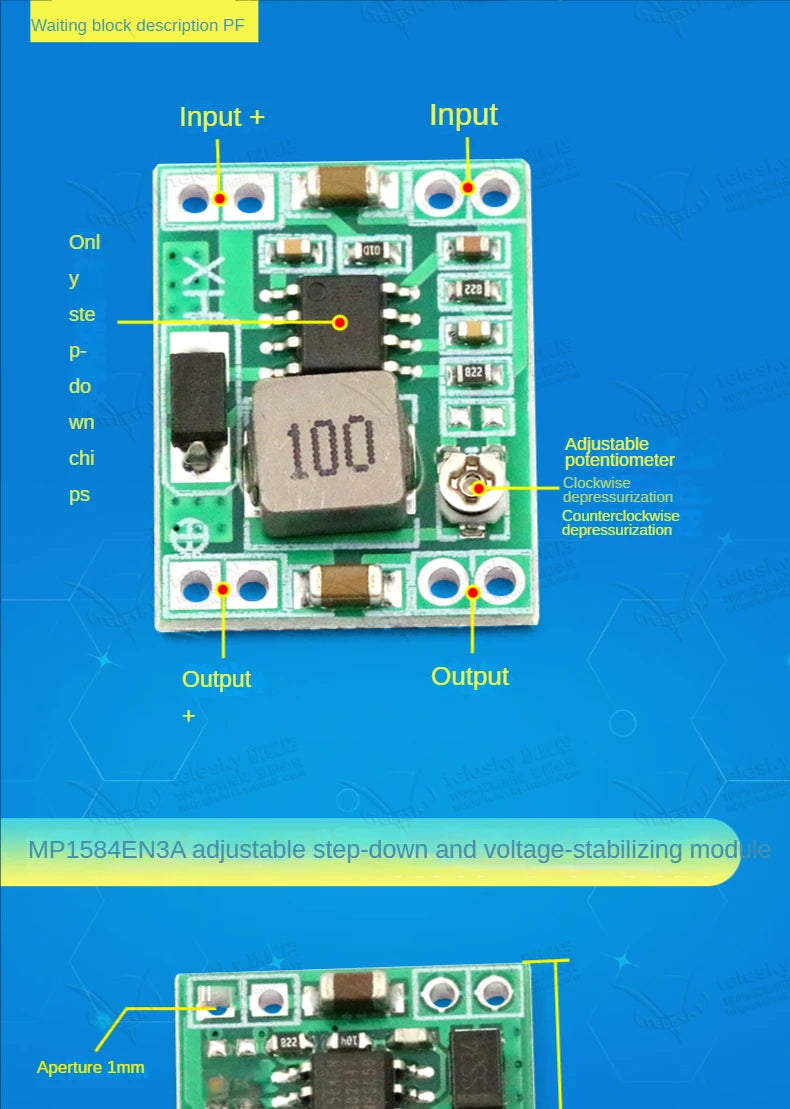 1PCS DC-DC 3A 5A Adjustable Step-down Power Module Board Voltage Stabilizing Aircraft Model MP1584EN 24V 12V 9V To 5V