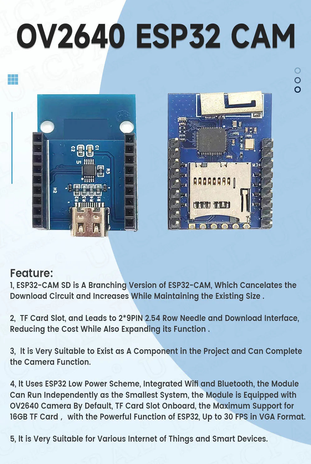 ESP32-CAM with OV2640 Camera Module Kit 66 120 160 Degrees 650nm 850nm Night Vision DVP 24Pin 2MP 2.4GHz WiFi Camera 4MB FLASH