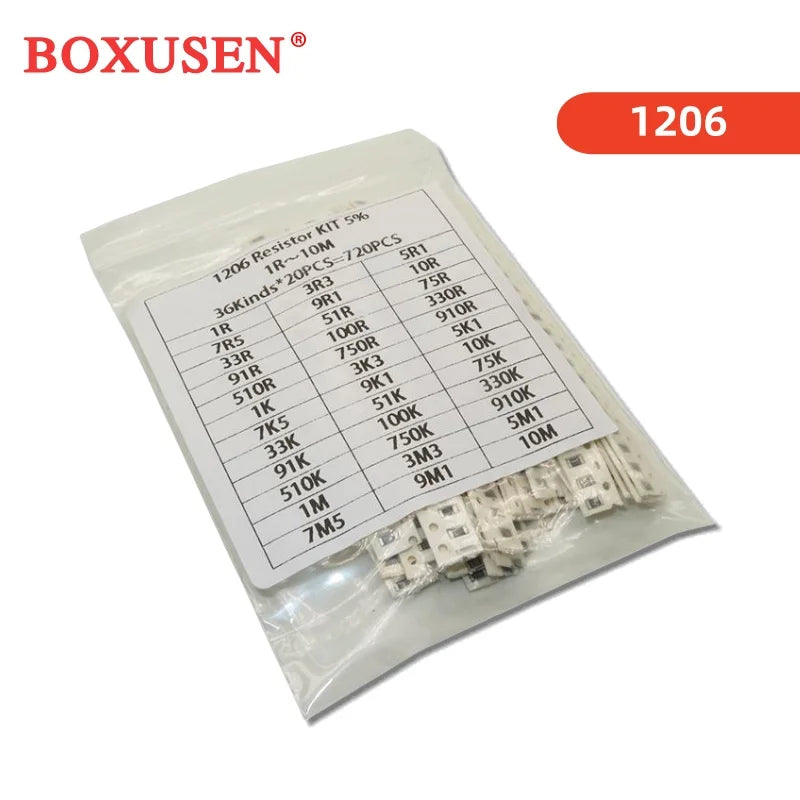 36Value * 20PCS =720PCS 0805 0603 1206 SMD Resistor Kit 1 ohm- 10M ohm Assorted Kit