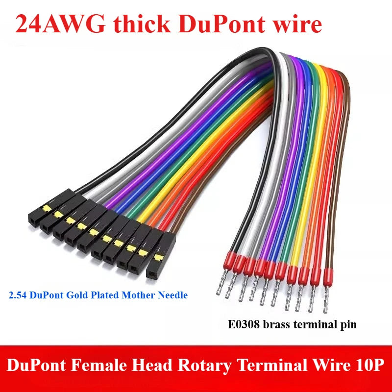 10PCS/lot Gold Plated Pure Copper Thickened DuPont Wire 24AWG Male to Female to Male Ribbon Wire DuPont Connector Wire 20cm/30cm