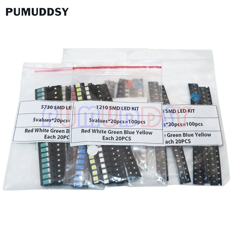 100PCS=5 Colors X 20PCS 5050 5703 1210 1206 0805 0603 LED Diode Assortment SMD LED Diode Kit Green/ RED / White / Blue / Yellow