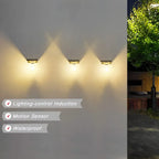 Solar Wall Lights Outdoor with 3 Lighting Modes & Motion Sensor, Solar Porch Light with 2 Bulbs, Waterproof Solar Wall Sconce