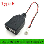 1/5/10Pcs/lot USB Male/Female to XH2.54 /PH2.0/1.25mm Female Plug adapter cable  2P 26AWG 20CM Toy Fan drone connector cable