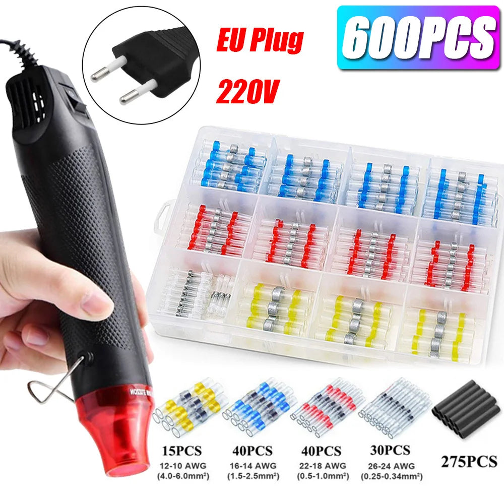 50-1200Pcs Solder Seal Wire Connectors Kit with 300W Heat Gun Waterproof Heat Shrink Butt Terminals Electrical Splice Set