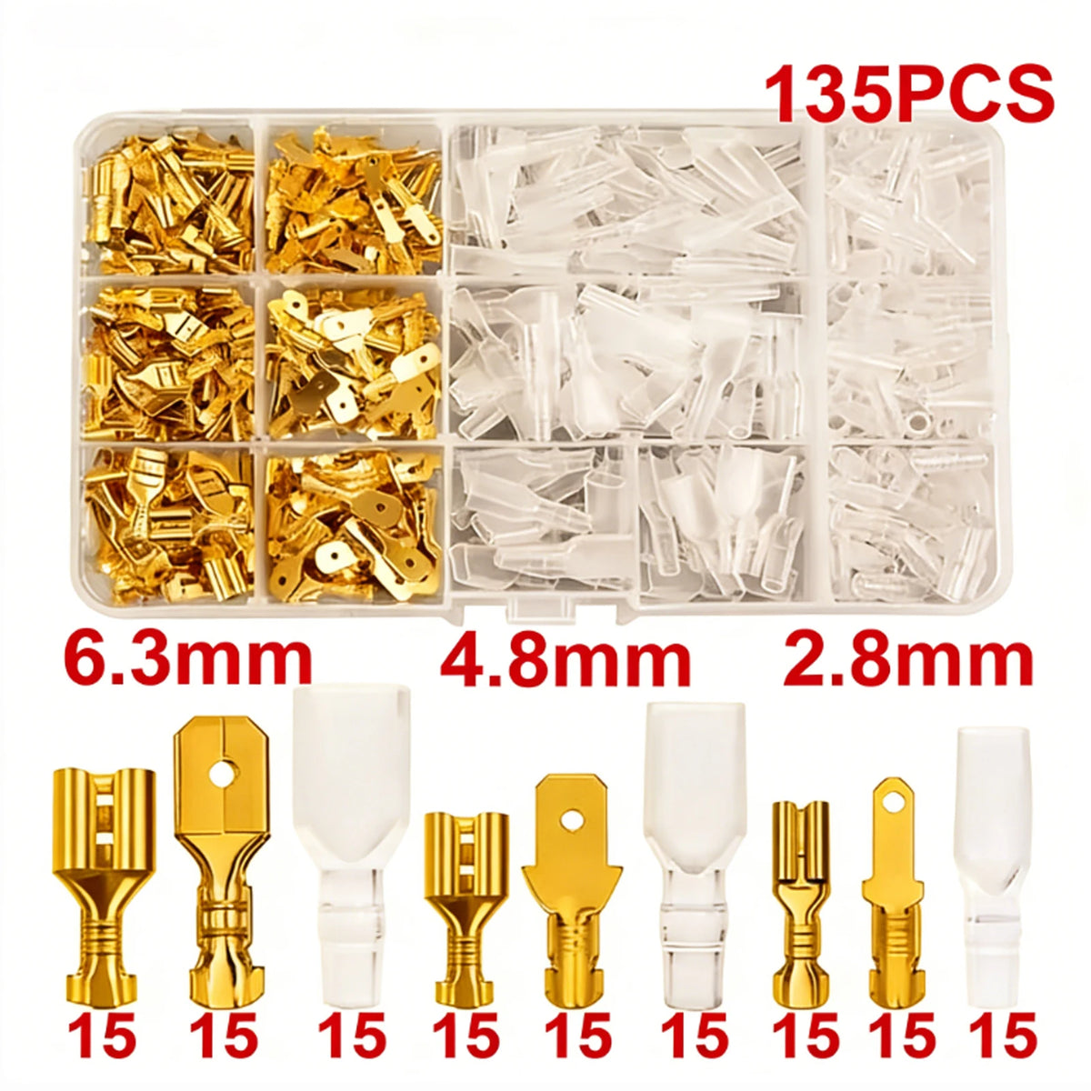 Box Insulated MaleFemale Wire Connector 2.8/4.8/6.3mm Electrical Crimp Terminal Termin Spade Connector Assorted Kit 900pc-135pcs