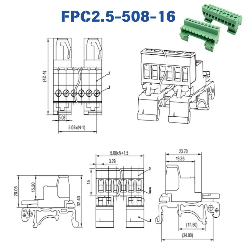2EDG‑UKR DA803 5.08mm 2‑24P, 35mm DIN Rail Mount Male Female Solder‑Free Plug‑in Terminal Block