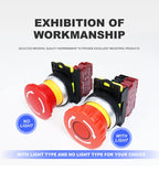 30mm LA36M Plastic Mushroom E-stop Switch Emergency Stop Push Button Switch Latching Self Locked with Red LED Light 12v 24v 220v