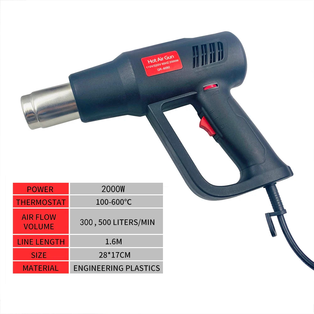LEFAVOR 2000W Electric Hot Air Gun 220V Industrial Dual Wind Speed Temperature Controlled Building Hair Dryer Heat Gun Nozzle