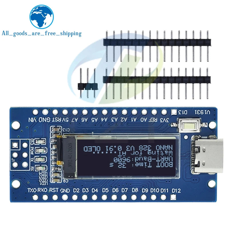Nano V3.0 Atmega328P Ch340C Built-In 0.91" Oled Display 128*32 Resolution Iic I2C Compatible for Arduino Nano V3.0