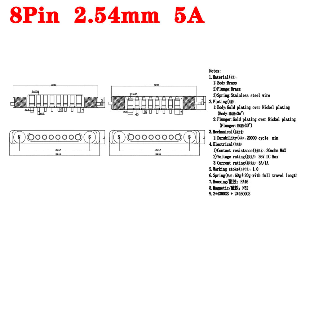 1sets DC 36V 5A Waterproof Magnetic Pogo Pin Connector 5Pin With Ears Pogopin Male Female Spring Loaded DC Power Socket