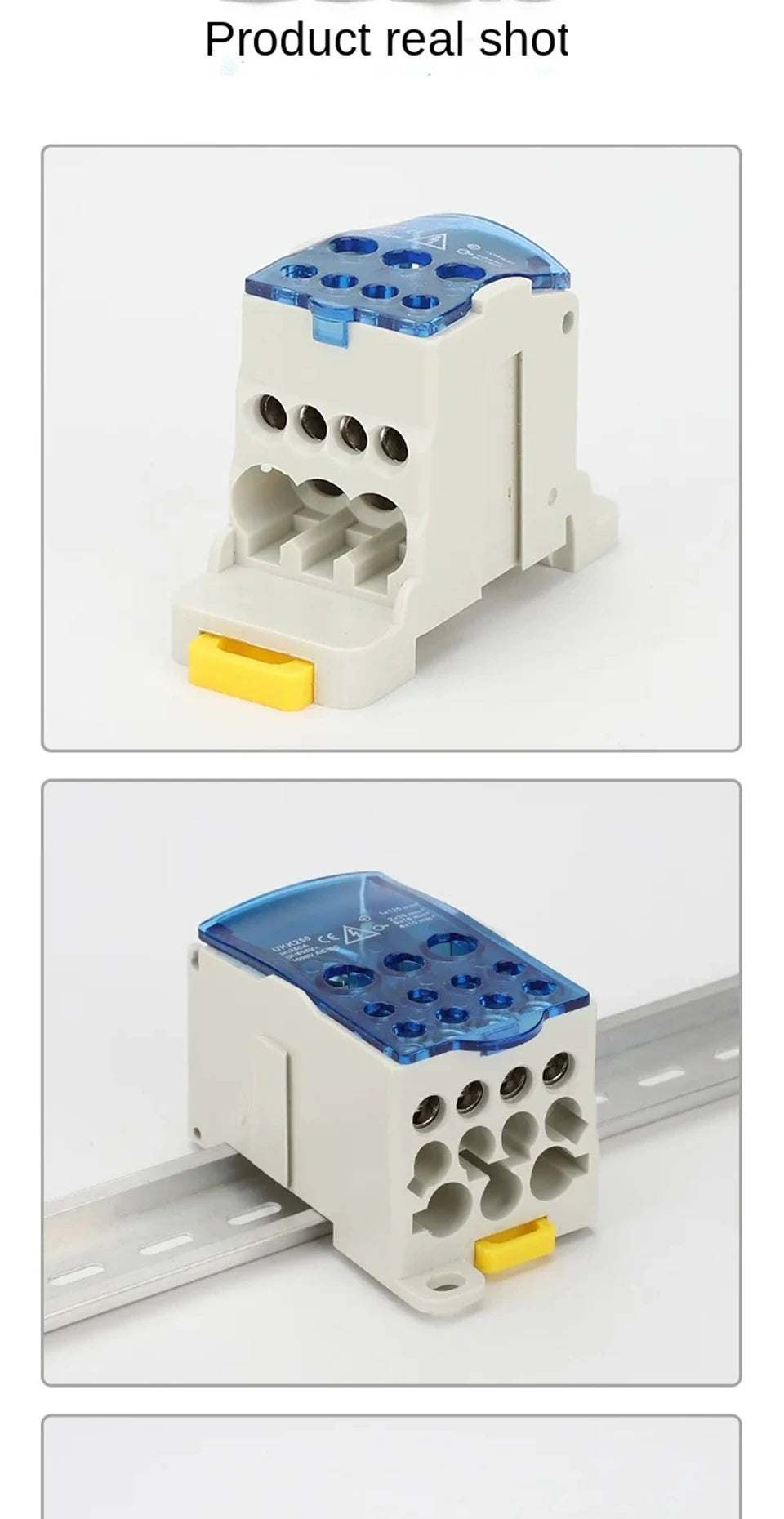 Din Rail Terminal Block UKK 80A/125A/160A/250A/400A Distribution Box One In Several Out Unipolar Junction Box Wire Connector