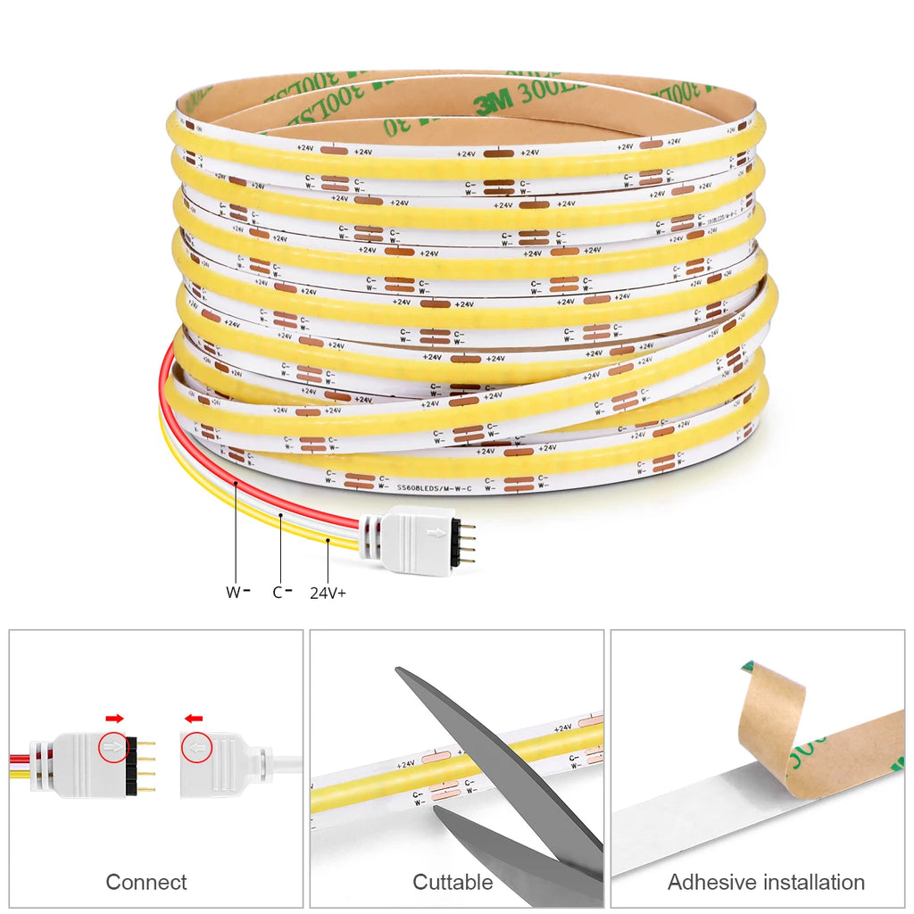 CCT 2700K-6500K Changeable Lamp Tuya Smart Home COB LED Strip Alexa Light Linear LED Tape With Dimmable WiFi LED Dimmer Switch