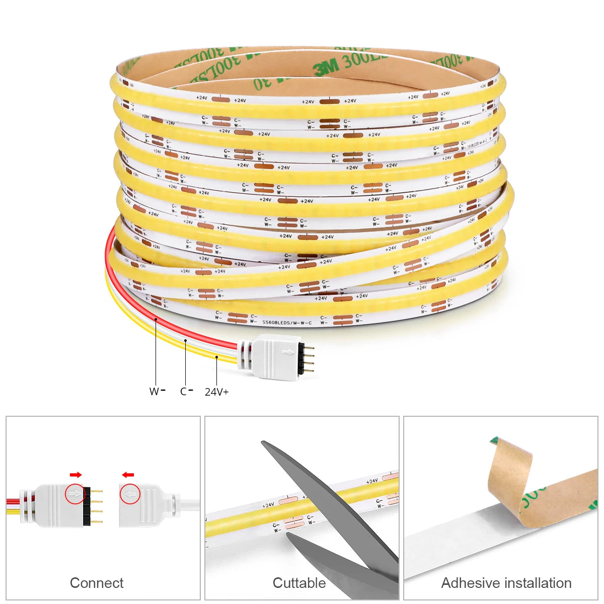 CCT 2700K-6500K Changeable Lamp Tuya Smart Home COB LED Strip Alexa Light Linear LED Tape With Dimmable WiFi LED Dimmer Switch