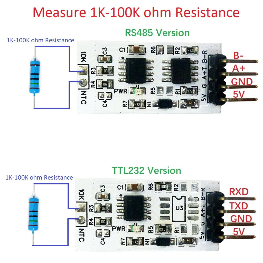1k-100K Resistance to RS485 RS232(TTL) Converter 10K 3950 NTC Thermistor Temperature Acquisition Module