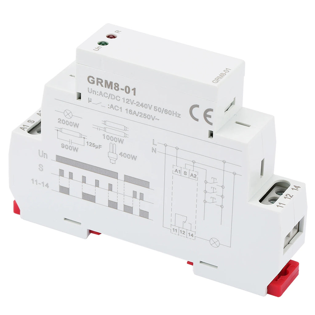 GRM8-01 Electronic Impulse Relay Din Rail Impulse Latching Relay Impulse Memory Relay AC/DC12-240V 35mm DIN Rail Mounting