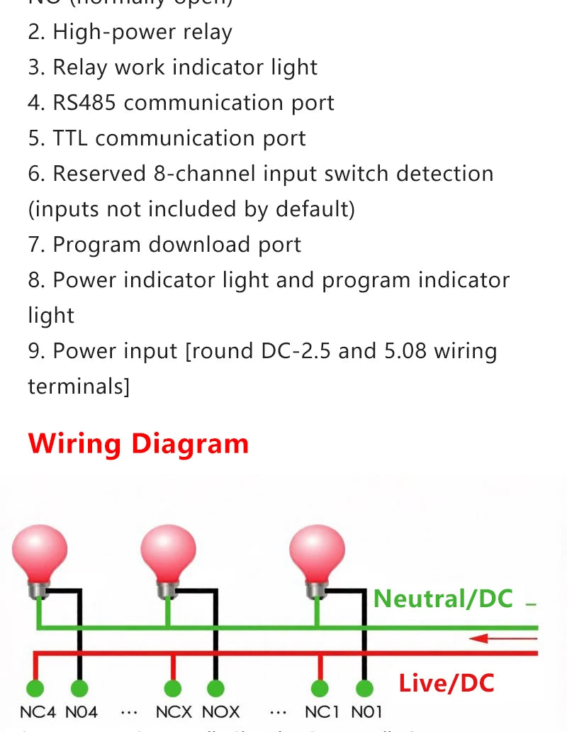 Modbus RTU RS485 TTL Relay Control Module Optional 3/4/6/8 Channel High Power Output Industrial PLC
