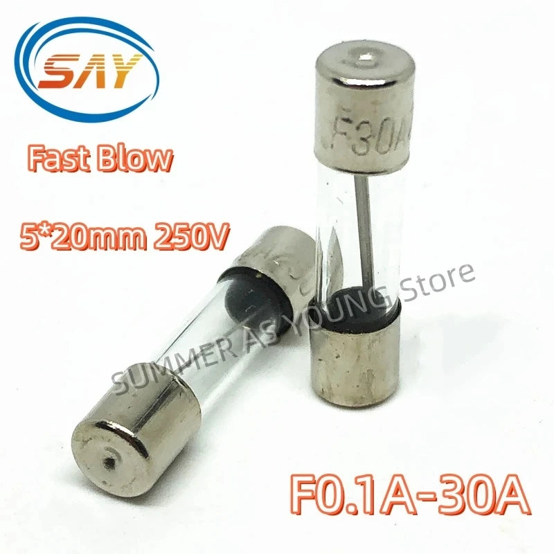 Glass Fuse  5*20MM 6*30MM  100PCS/LOT 250V 0.1A 0.2A 0.3A 0.5A 1.25A 1.5A 3.15A 6.3A 1A 2A 3A 4A 5*20 5X20  Fast Blow