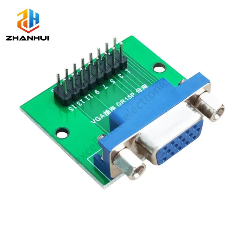 1/2/5PCS DB15 HDR15 DR15 VGA Female Socket Conversion Board Blue PCB Interface Test Module to 2.54mm DIP Pin Header