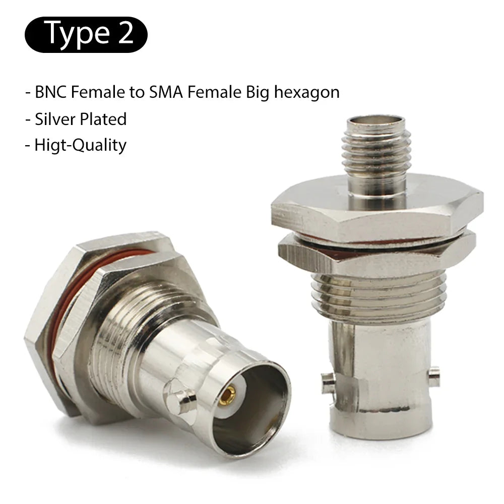 Q9 BNC Female to SMA Female Straight Connector Flange Bulkhead RF Coaxial Adapter 4 Holes Panel for WiFi Ham Radio Antenna 50ohm