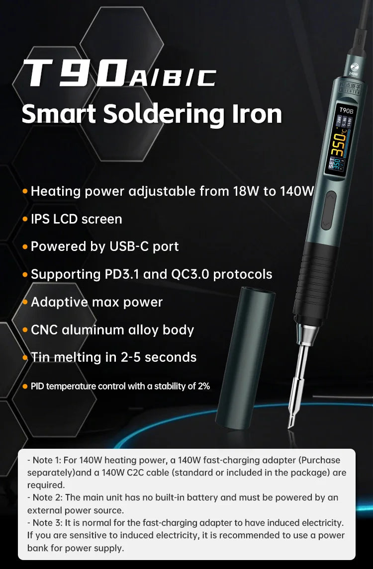 ALIENTEK T90 Smart Soldering Iron PD 140W Adjustable Temperature DC 28V 80-450℃ Welding Solder Station Kit C210 C245 T65 Tools