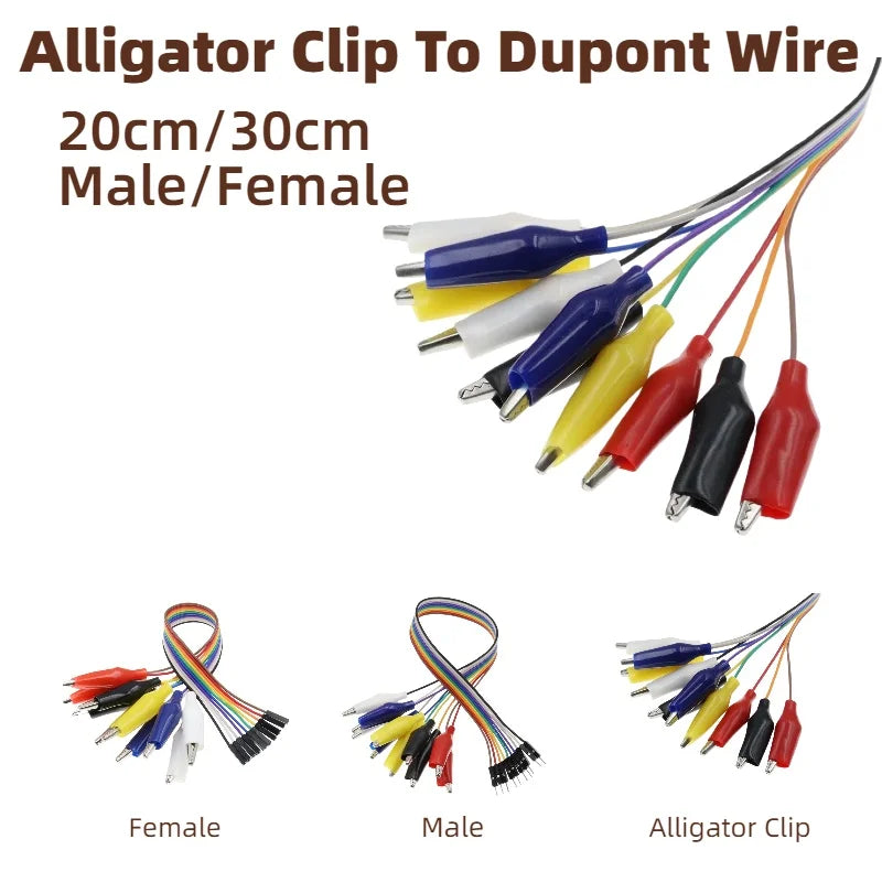 10pcs-5-1pcs 20cm 30cm Alligator Clip To Dupont Wire 10Pin Male Crocodile Clip To Jumper Wire 10pin Female Test Lead for Arduino