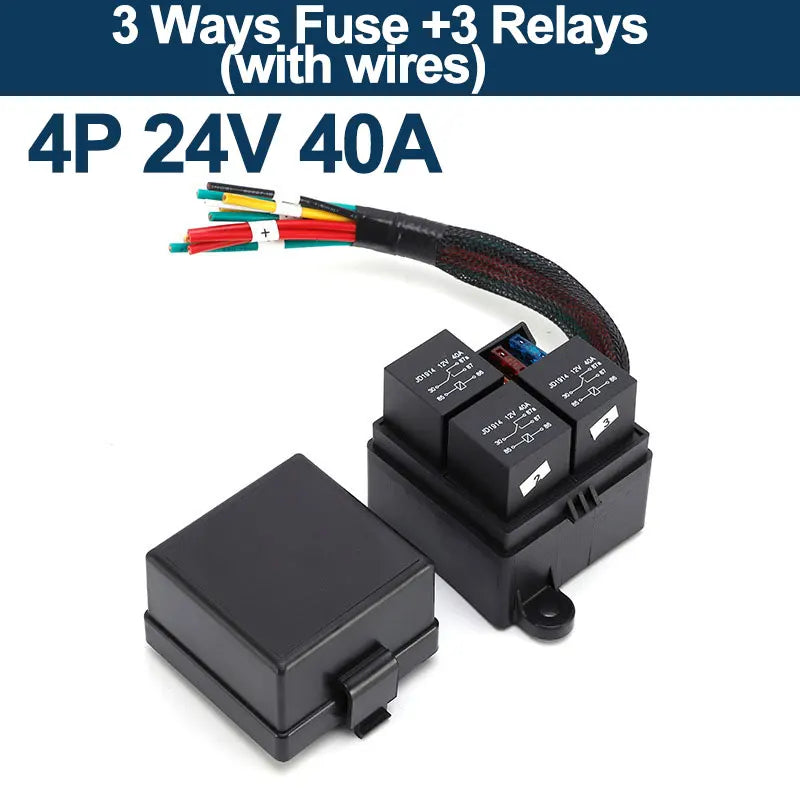 12V/24V 40A 4/5 Pin 3-Way Fuse Relay Box, 3 Relay Holder Standard ATO Fuse Block with Free Assembly for Car Motorcycle