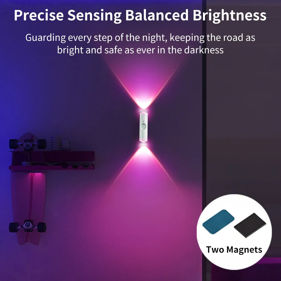 LED Cabinet Light Motion Sensor RGB Magnetic Rechargeable Wall Lamp Hallway Stairs Kitchen Ambient Night Light Home Decor Lights
