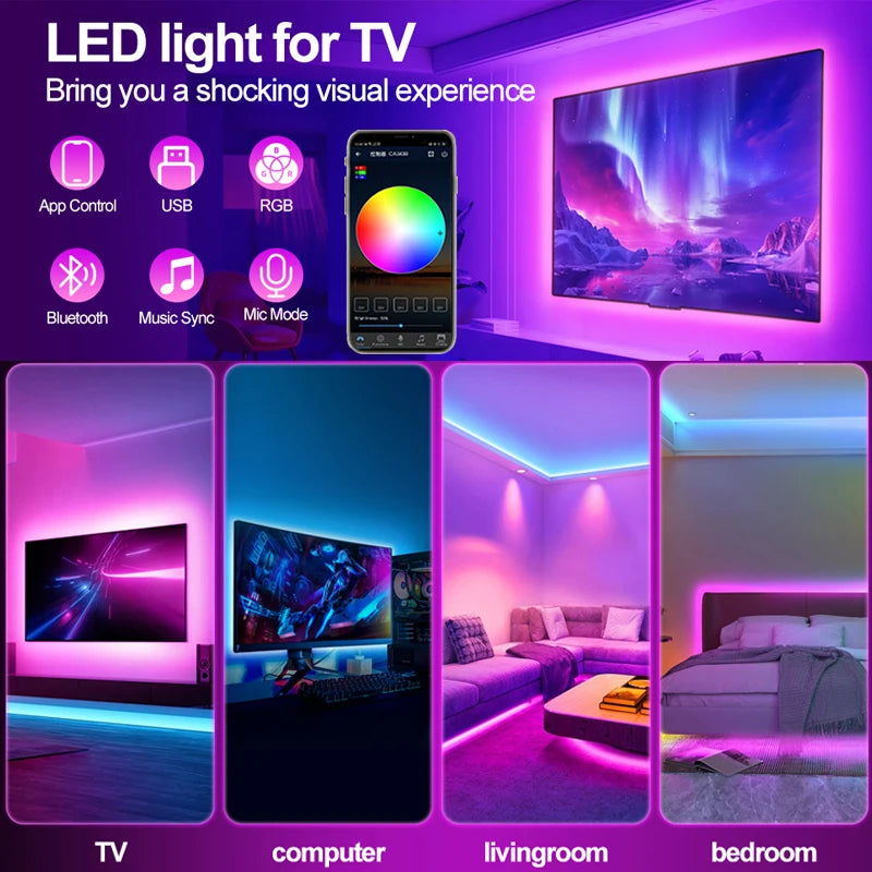 1-20M USB LED Strip Lights WIFI APP Control Color Changing 5050 RGB Led Light Flexible Lamp Tape for TV Backlight Room Decor